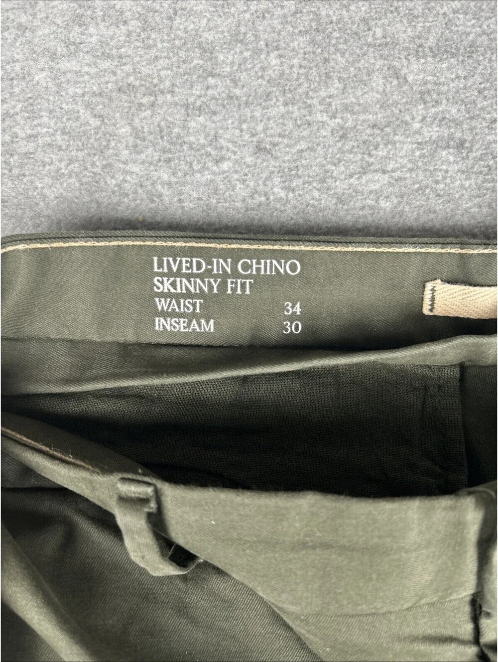 Banana Republic Lived-In Chino Slim Fit Sheltered Earth Olive Green Pants Sz 34